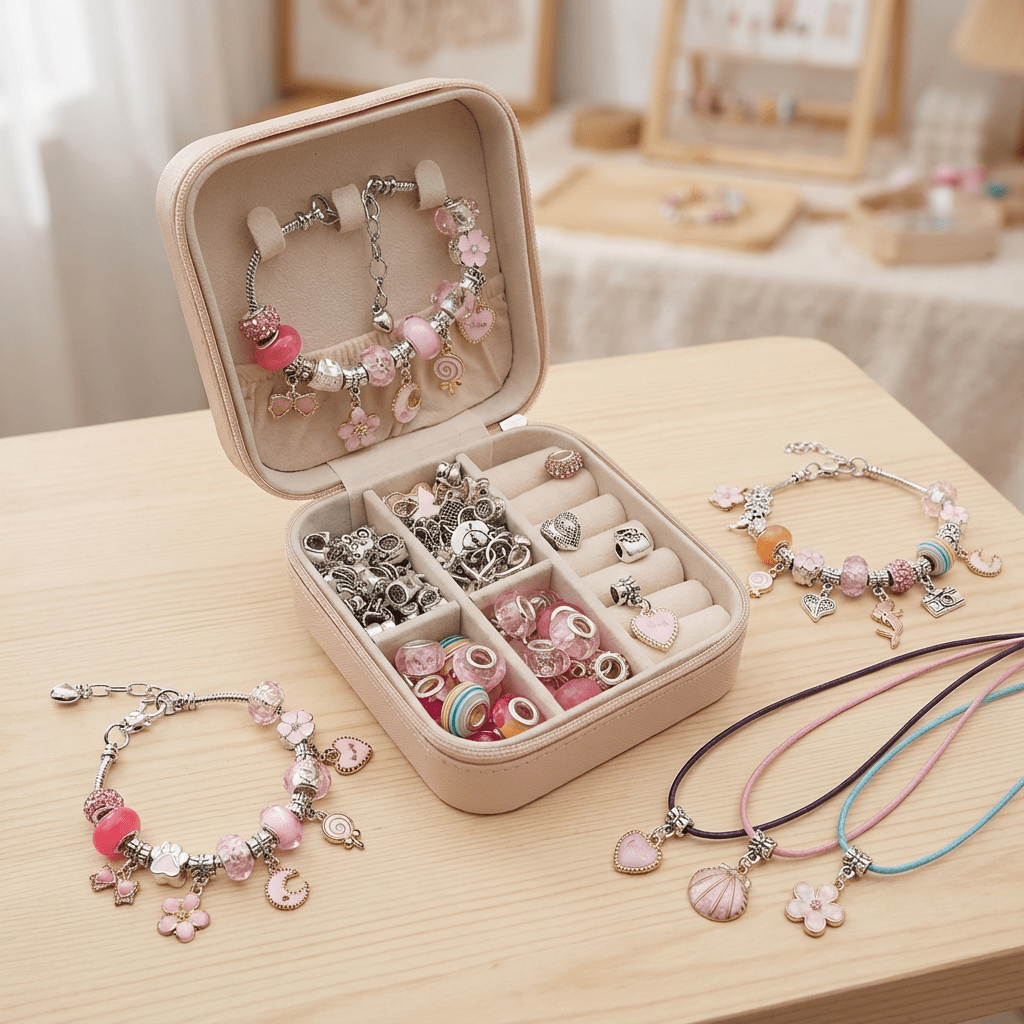 Kit creatif collier et bracelet à fabriquer rose