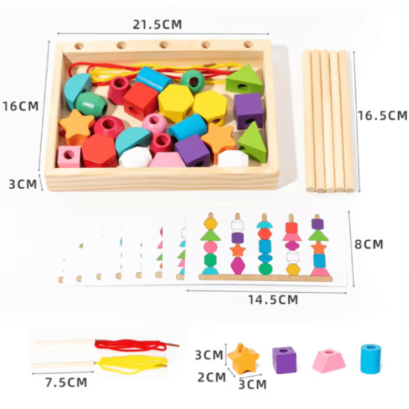 Kit de Perles Montessori en Bois - Jeu Éducatif de Tri et d'Enfilage