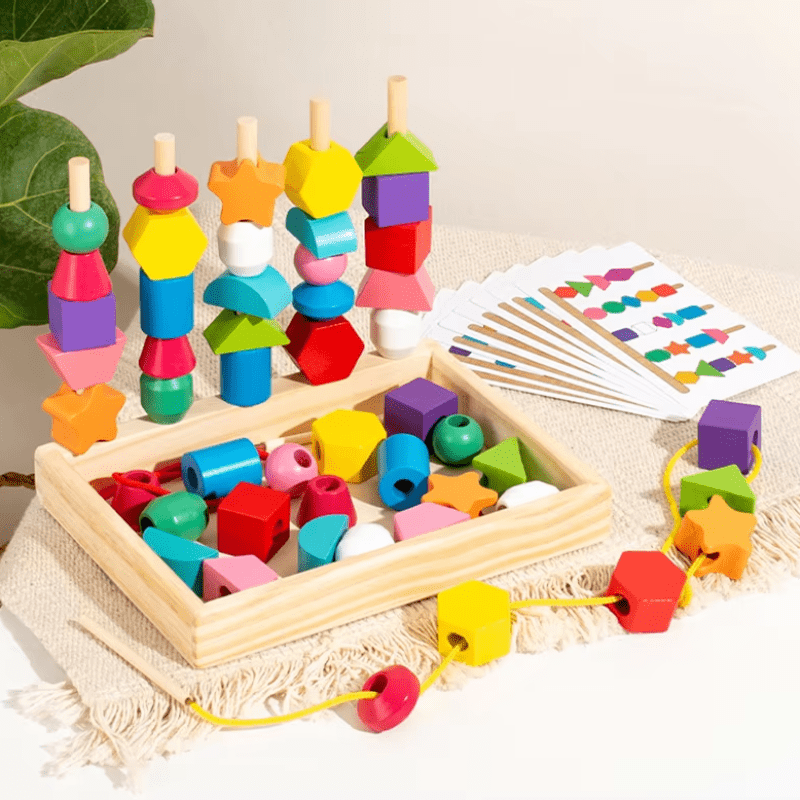 Kit de Perles Montessori en Bois - Jeu Éducatif de Tri et d'Enfilage
