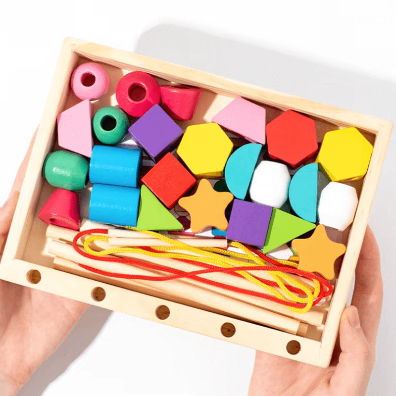 Kit de Perles Montessori en Bois - Jeu Éducatif de Tri et d'Enfilage